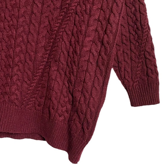Zara Burgundy Oversized Chunky Cable Knit Sweater V Neck Small - Picture 7 of 14